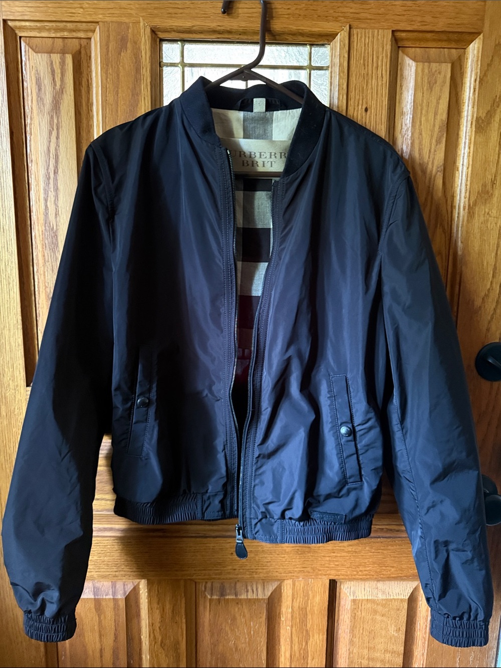 Burberry Black Bomber Jacket with Check Lining